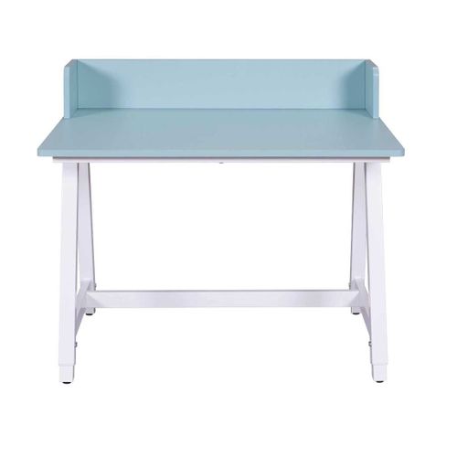 Bureau Enfant Réglable En Hauteur En Mdf Plateau Bleu Et Piètement Métal Laqué Blanc - Elion
