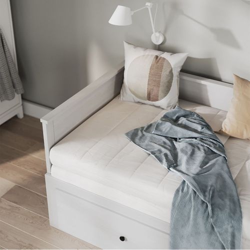 Lit Banquette 90x200 Cm Extensible En 180x200 Cm Avec Tiroirs De Rangement En Pin Vernis Blanc - Wi