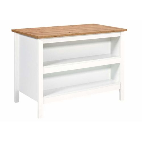 Ilot De Cuisine Blanc Et Plateau Effet Bois Avec Un Côté 1 Porte 3 Tiroirs Et 1 Côté 2 Étagères - K