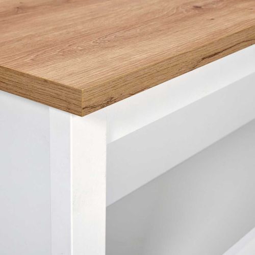 Ilot De Cuisine Blanc Et Plateau Effet Bois Avec Un Côté 1 Porte 3 Tiroirs Et 1 Côté 2 Étagères - K