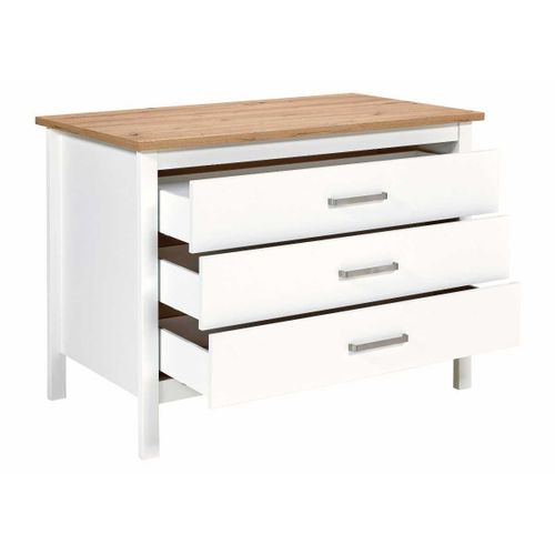 Ilot De Cuisine Blanc Et Plateau Effet Bois Avec Un Côté 3 Tiroirs Et 1 Côté 2 Étagères - Kenny