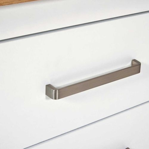 Ilot De Cuisine Blanc Et Plateau Effet Bois Avec Un Côté 3 Tiroirs Et 1 Côté 2 Étagères - Kenny