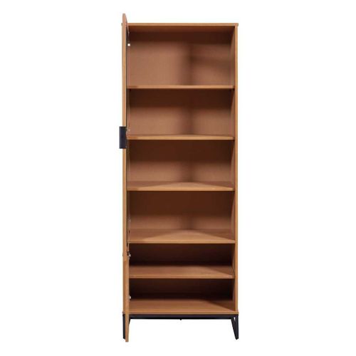 Vitrine 2 Portes Dont 1 Vitrée En Pin Massif Teinté Chêne Piètement Noir - Cathy