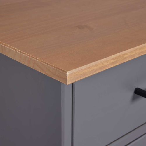 Buffet 3 Portes 3 Tiroirs En Pin Massif Teinté Gris Plateau Teinté Chêne - Fabio