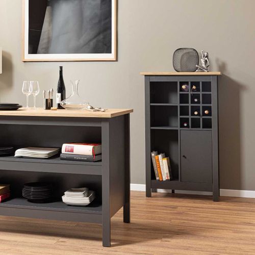 Rangement De Cuisine Pour Bouteilles Anthracite Et Plateau Effet Bois - Kenny