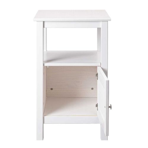 Table D'appoint 1 Porte En Pin Massif Vernis Blanc - Dorie