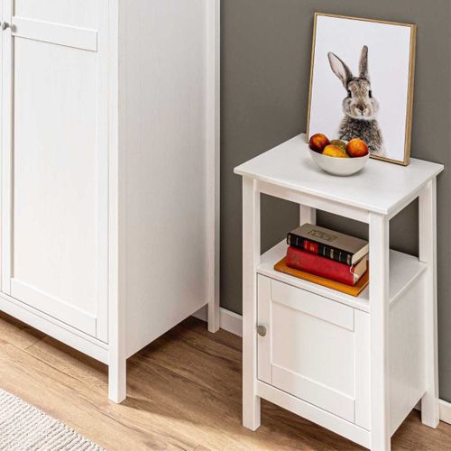 Table D'appoint 1 Porte En Pin Massif Vernis Blanc - Dorie