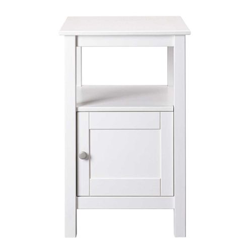 Table D'appoint 1 Porte En Pin Massif Vernis Blanc - Dorie