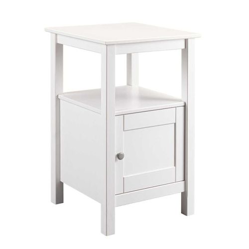 Table D'appoint 1 Porte En Pin Massif Vernis Blanc - Dorie