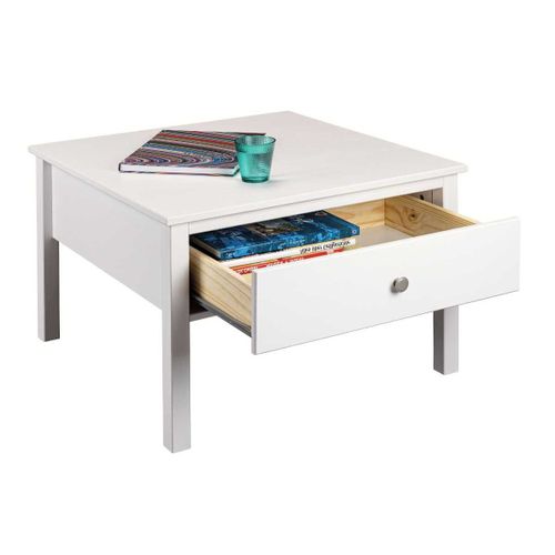 Table Basse 1 Tiroir En Pin Massif Vernis Blanc - Dorie