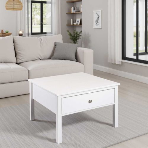 Table Basse 1 Tiroir En Pin Massif Vernis Blanc - Dorie