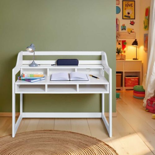 Bureau Enfant Réglable En Hauteur En Pin Massif Laqué Blanc - Gael