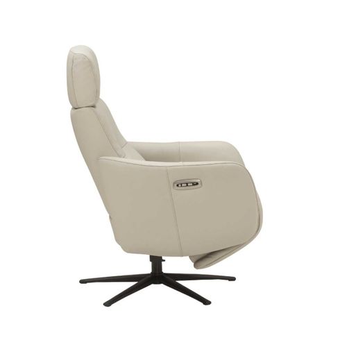 Fauteuil Relax Électrique Pivotant Avec Têtière Manuelle Tout Cuir Gris Clair - Reane