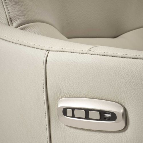 Fauteuil Relax Électrique Pivotant Avec Têtière Manuelle Tout Cuir Gris Clair - Reane