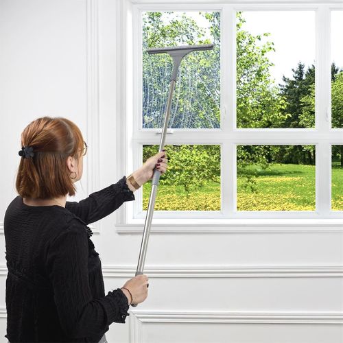 Raclette à Vitre Double Face Avec Microfibre Et Manche Télescopique -