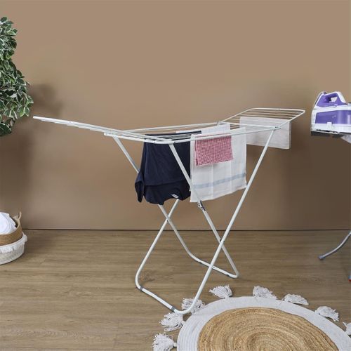 Etendoir à Linge Pliable 18 Mètres Étendage Blanc -