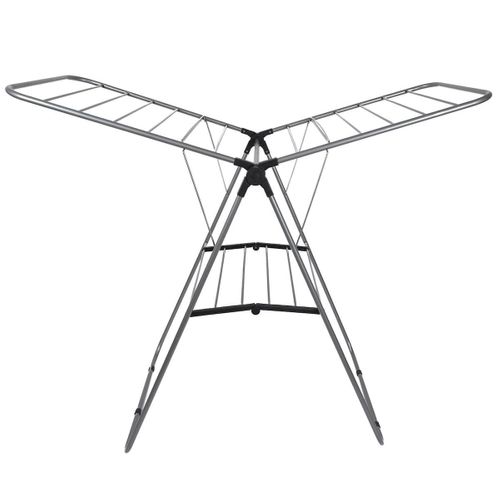 Etendoir à Linge Pliable 15 Mètres Étendage Tubes Métallique Gris -