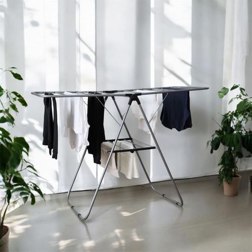 Etendoir à Linge Pliable 15 Mètres Étendage Tubes Métallique Gris -