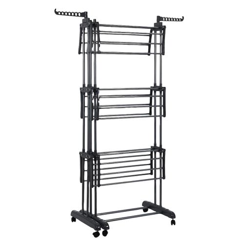 Etendoir Tour 3 Niveaux Extensible Gris Foncé Jusqu'à 35 Mètre D'étendage -