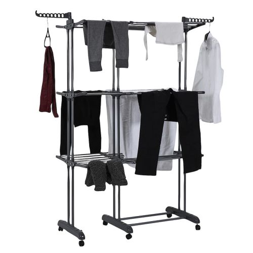 Etendoir Tour 3 Niveaux Extensible Gris Foncé Jusqu'à 35 Mètre D'étendage -