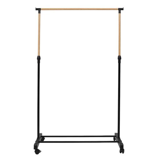 Portant Hauteur Ajustable Sur Roulettes Noir Et Effet Bois -