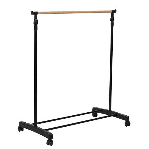 Portant Hauteur Ajustable Sur Roulettes Noir Et Effet Bois -