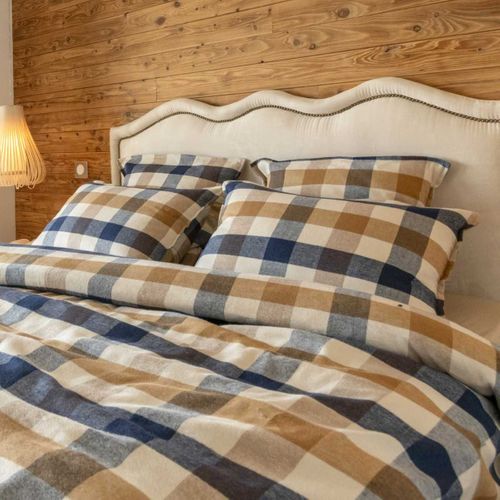 Taie D'oreiller 63x63cm En Flanelle De Coton à Carreaux Beige - Bastien