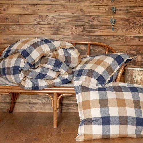 Housse De Couette 240x220cm  En Flanelle De Coton à Carreaux Beige - Bastien