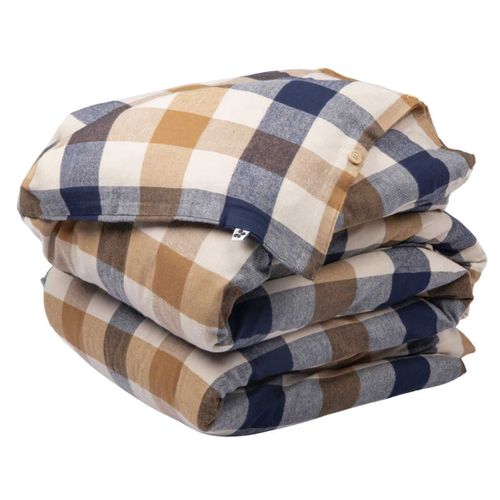 Housse De Couette 260x240cm  En Flanelle De Coton à Carreaux Beige - Bastien