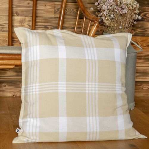 Taie D'oreiller 63x63cm En Flanelle De Coton à Carreaux Marron Et Bleu - Hildas