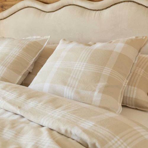 Taie D'oreiller 50x70cm En Flanelle De Coton à Carreaux Marron Et Bleu - Hildas