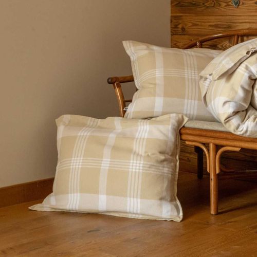 Taie D'oreiller 50x70cm En Flanelle De Coton à Carreaux Marron Et Bleu - Hildas