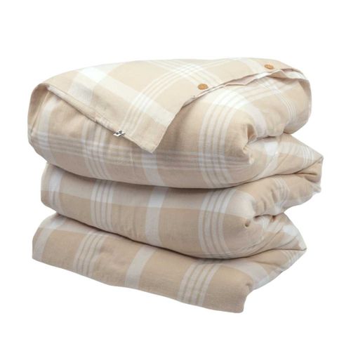 Housse De Couette 240x220cm  En Flanelle De Coton à Carreaux Marron Et Bleu - Hildas