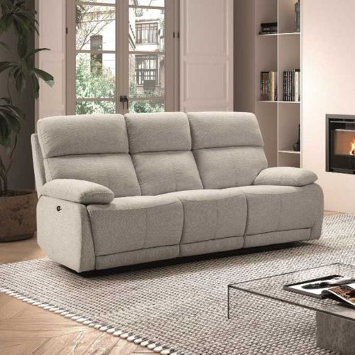 Canapé Relax Électrique 3 Places Tissu Polyester Gris Clair - Miguel