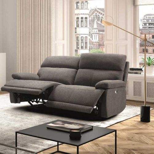 Canapé Relax Électrique 2,5 Places Tissu Polyester Gris Foncé - Miguel