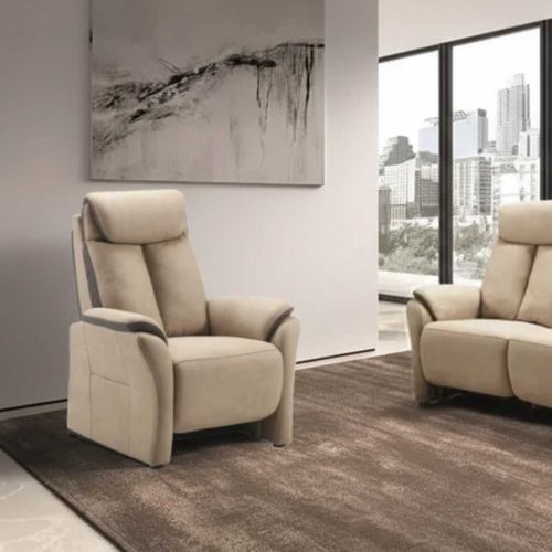 Fauteuil Fixe New Nobuck Beige Et Gris Foncé - Coimbra