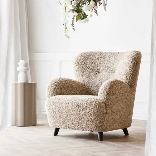 Fauteuil Lounge Vintage En Tissu Bouclette Beige Foncé - Yolan
