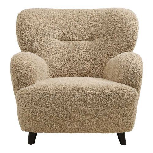 Fauteuil Lounge Vintage En Tissu Bouclette Beige Foncé - Yolan
