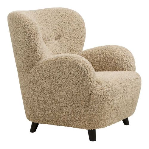 Fauteuil Lounge Vintage En Tissu Bouclette Beige Foncé - Yolan