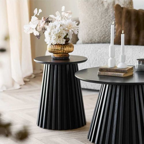 Table D'appoint Ronde Pied Central Relief Mdf Placage Chêne Noir - Dublin