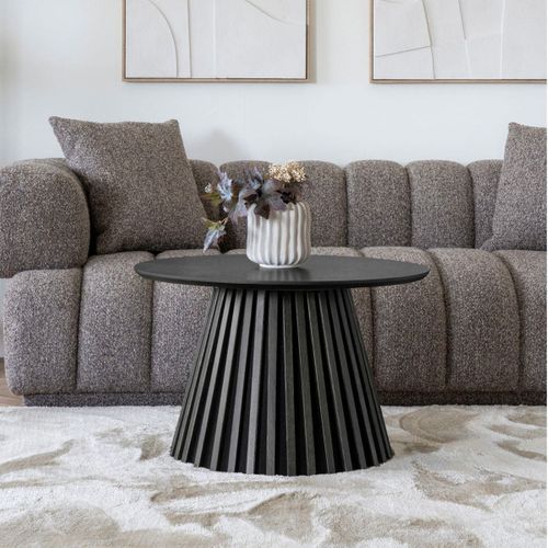 Table Basse Ronde Pied Central Relief Mdf Placage Chêne Noir - Dublin