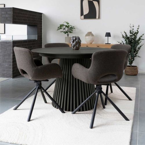 Table Repas Ronde Ø140cm Pied Central Relief Mdf Placage Chêne Noir - Dublin