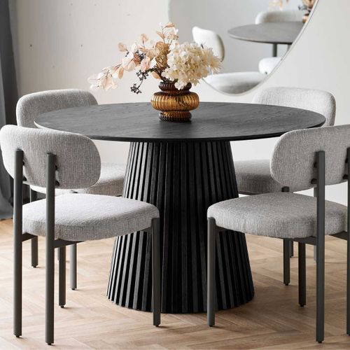 Table Repas Ronde Ø120cm Pied Central Relief Mdf Placage Chêne Noir - Dublin
