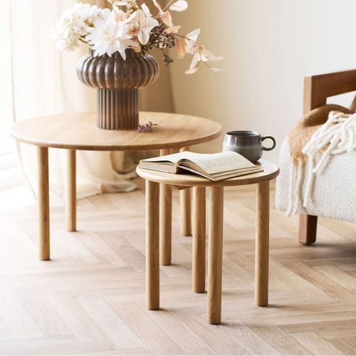 Table Basse Ronde D.70cm Plateau Et Pieds En Chêne Naturel - Josette