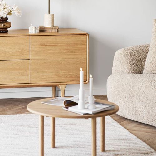 Table Basse Ronde D.70cm Plateau Et Pieds En Chêne Naturel - Josette