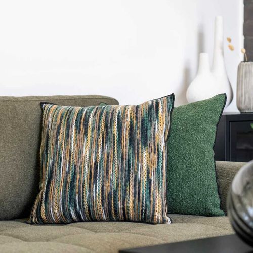 Coussin Déco Carré Recto Rayé Lainage Multicolore Et Verso Noir - Amyra