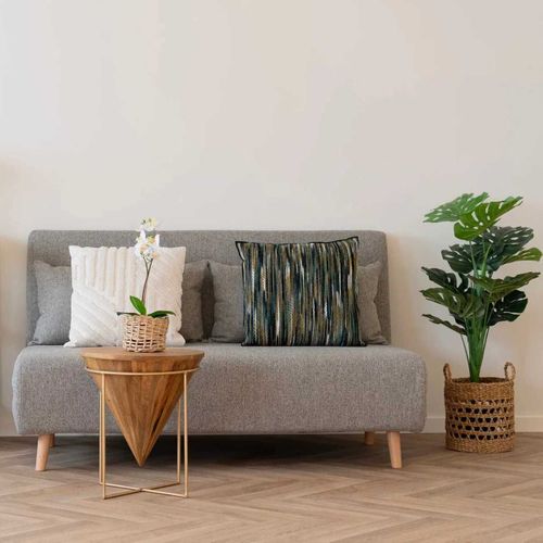 Coussin Déco Carré Recto Rayé Lainage Multicolore Et Verso Noir - Amyra