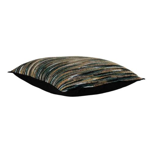 Coussin Déco Carré Recto Rayé Lainage Multicolore Et Verso Noir - Amyra