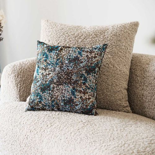 Coussin Déco Carré Recto Damassé Multicolore Et Verso Noir - Cleane