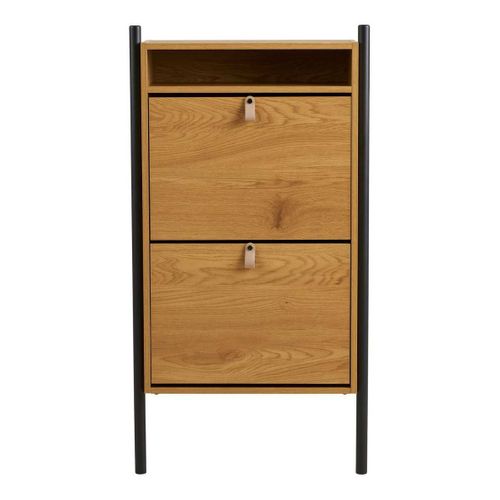 Meuble à Chaussures 2 Portes Basculantes En Mélaminé Aspect Chêne Clair - Valtis